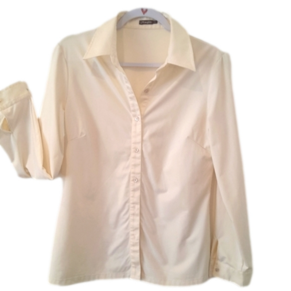 J.Mclaughlin Stretch Button Down long sleeve shirt/blouse EUC Sz L